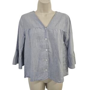 MADEWELL Veranda Bell Sleeve Striped Top Blue White Size XS